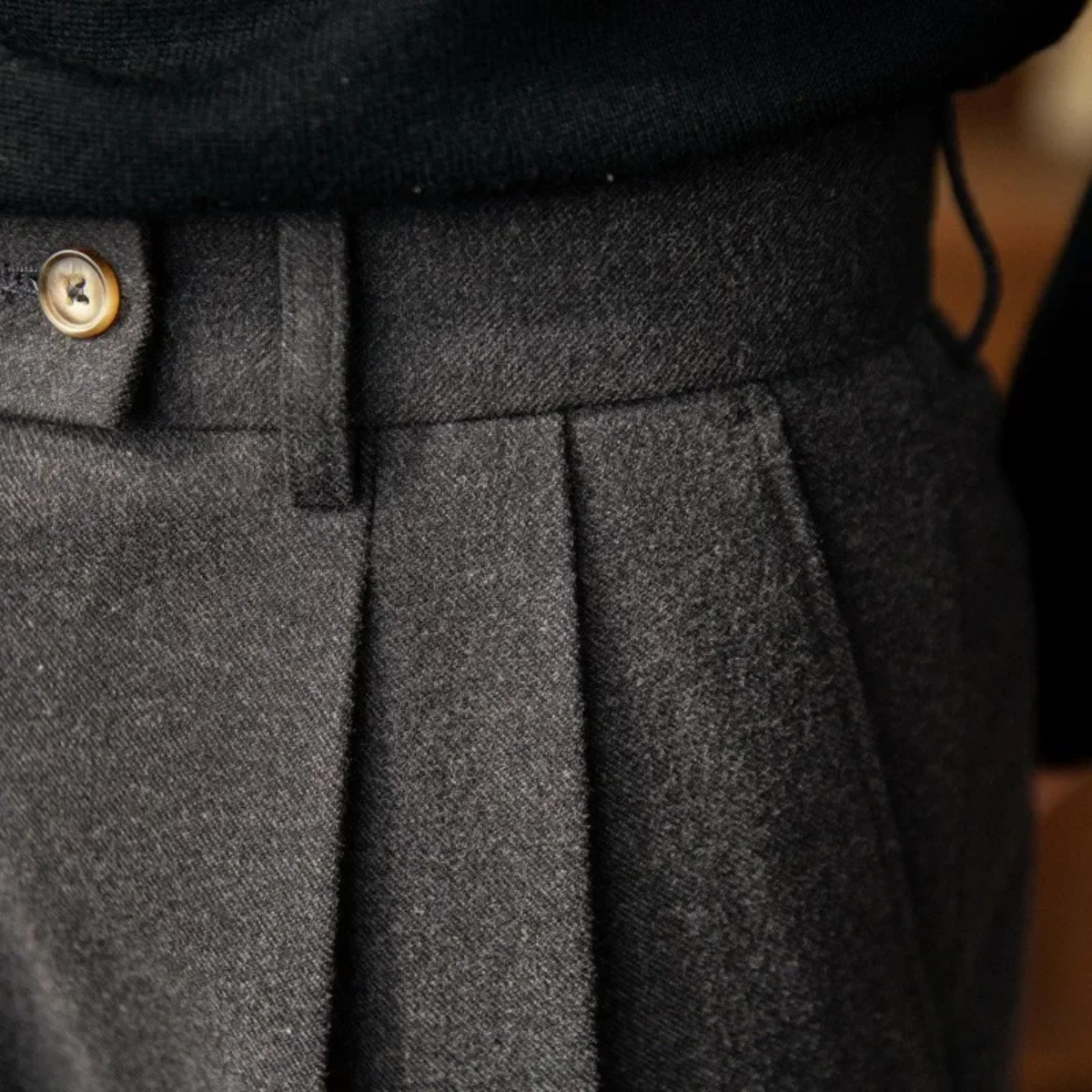 Men's High Waisted Wool Slim Fit Dress Pants