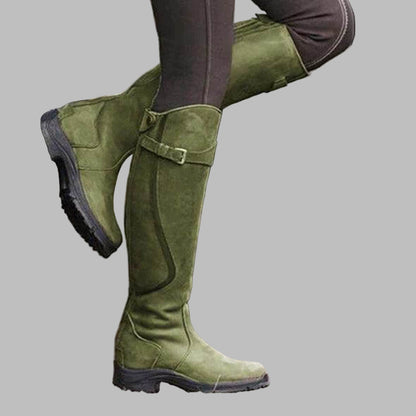 Stylish Women's Brown Hiking Boots with Buckle Strap
