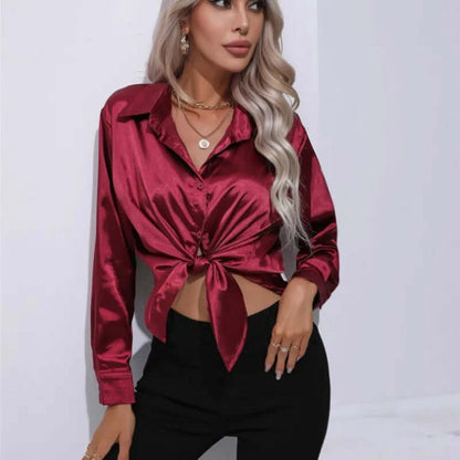 Women's Long Sleeve Satin Blouse Loose Fit