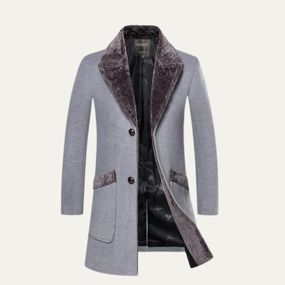 Men's Slim Fit Long Winter Jacket Fur Lapel - VibreMode
