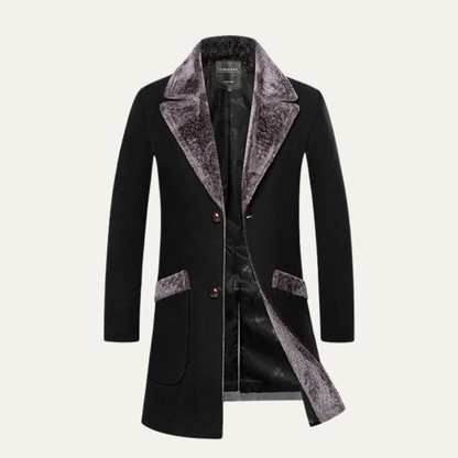 Men's Slim Fit Long Winter Jacket Fur Lapel