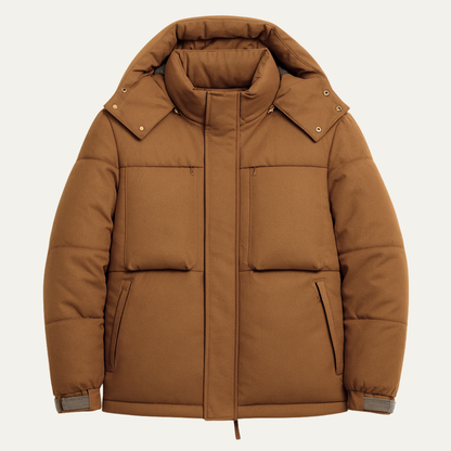 Men's Contrast Hooded Puffer Jacket - VibreMode
