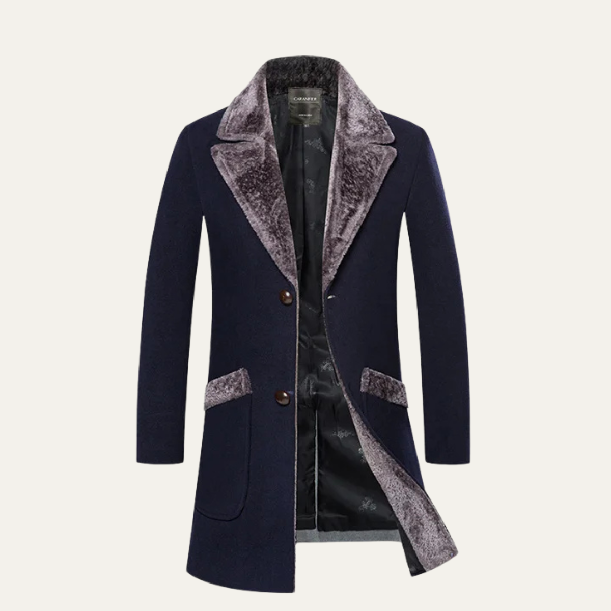 Men's Slim Fit Long Winter Jacket Fur Lapel