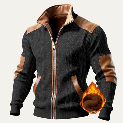 Men's Knitted Fleece Sweater Warm Zip Up Silver