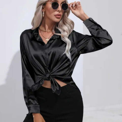 Women's Long Sleeve Satin Blouse Loose Fit
