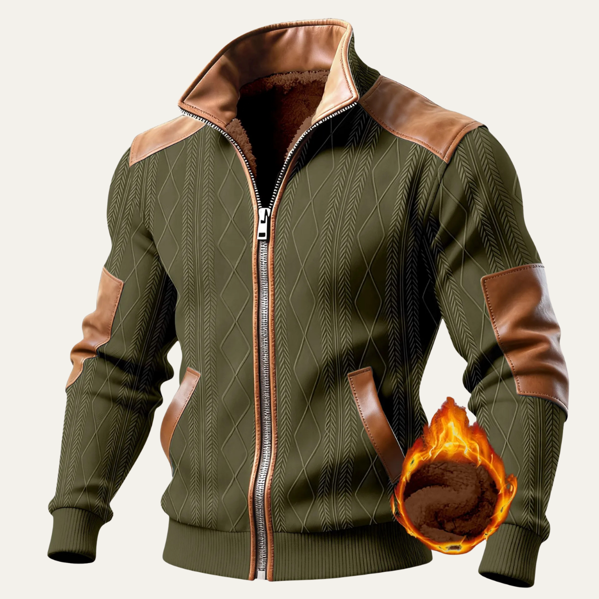 Men's Knitted Fleece Sweater Warm Zip Up Silver