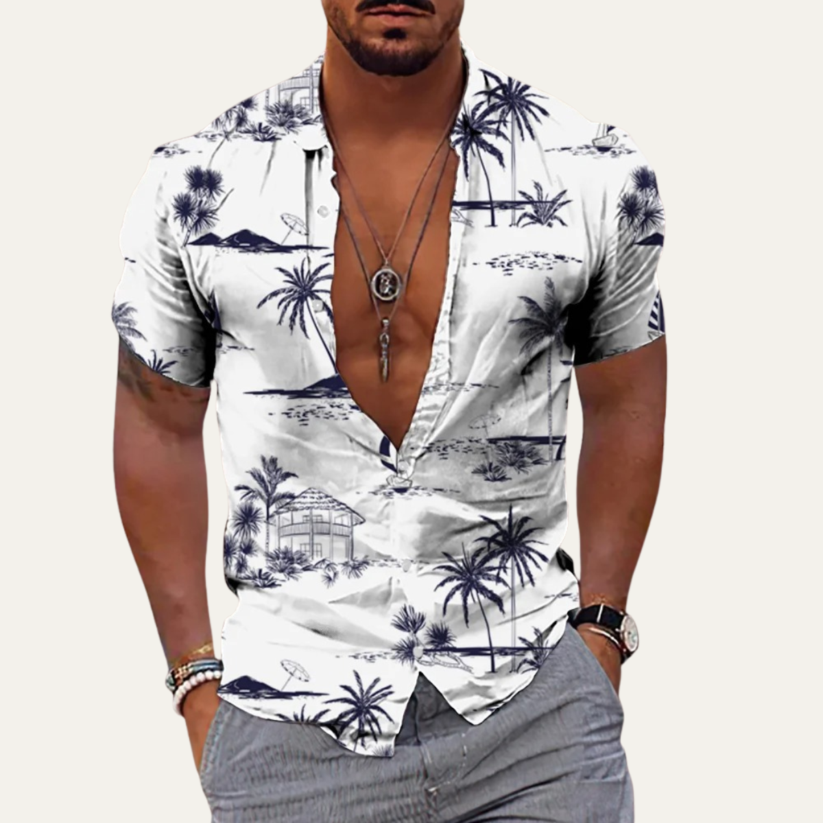 Men's Hawaiian Beach Shirt Tropical Coconut Print