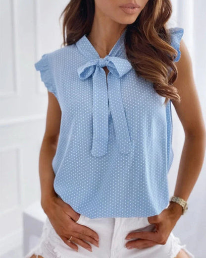 Women's Ruffle Blouse Sleeveless Bow Detail