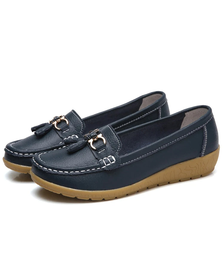 Women Leather Cut-Out Ballerina Flats
