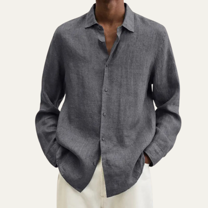 Men's Linen Button Down Long Sleeve Shirt
