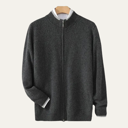 Men's Wool Cardigan Soft Warm Zip Up Knit Beige