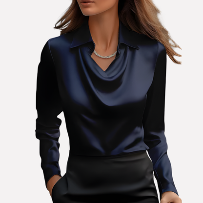 Women Satin Blouse Draped Collar