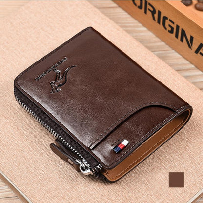 Compact Leather Wallet Rfid Blocking Brown