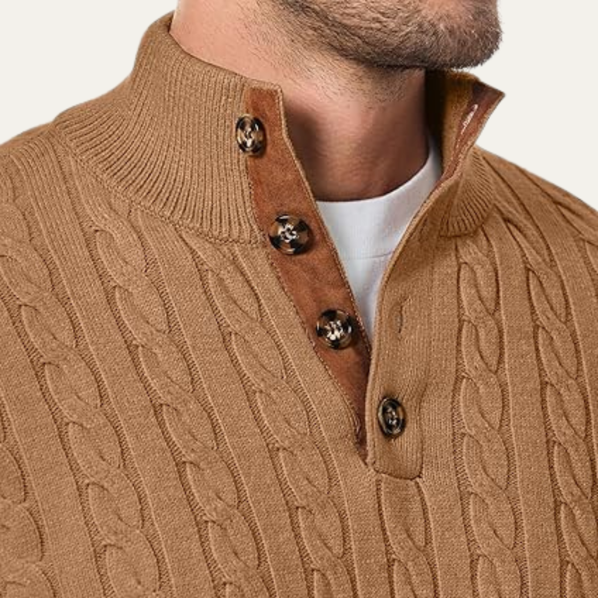 Men's Cable Knit Sweater Stand Collar