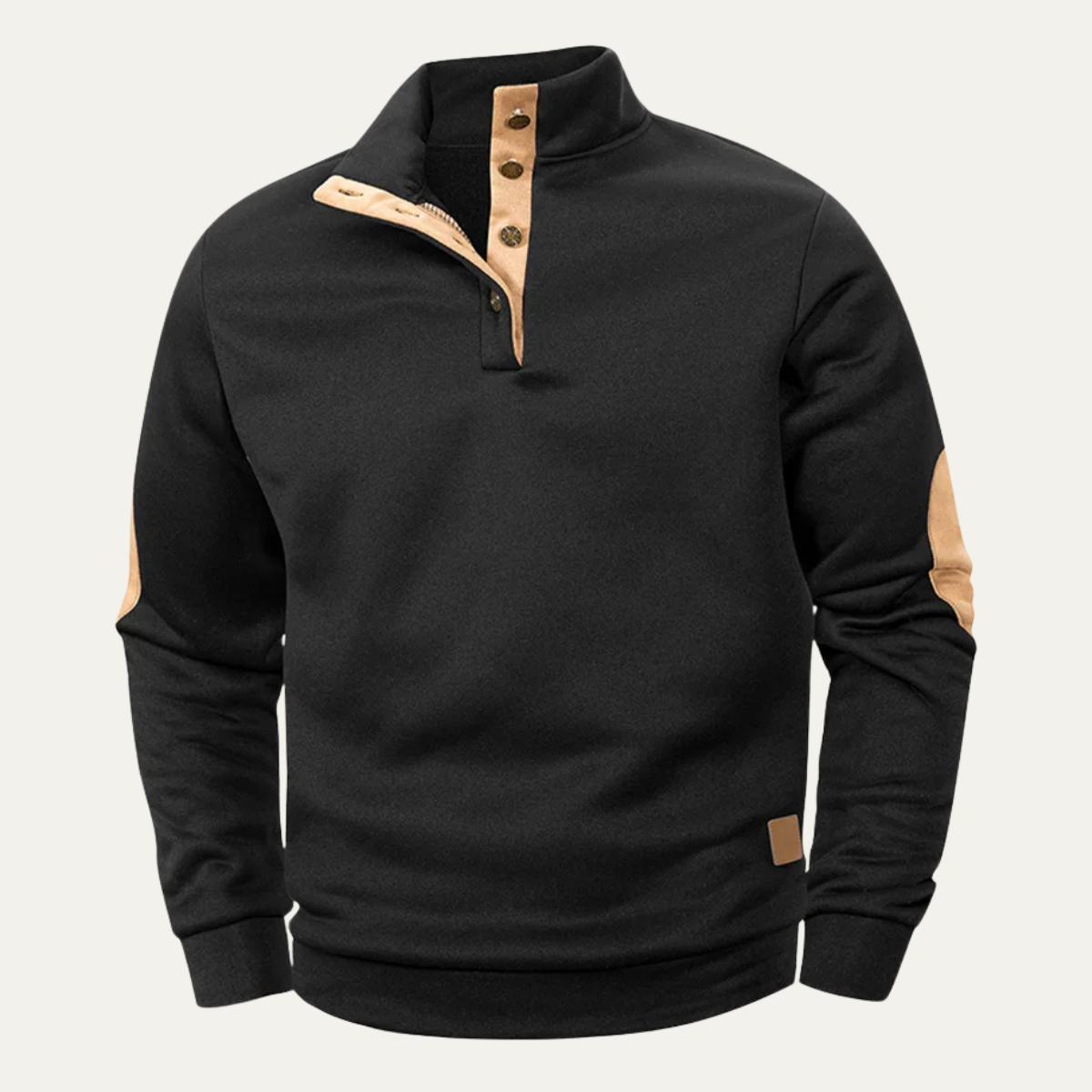 Men's Fleece Sweater Stand Collar Elbow Patches