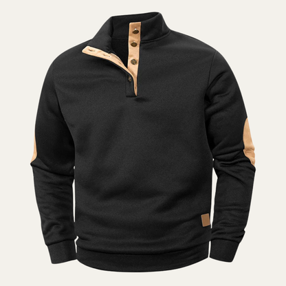 Men's Fleece Sweater Stand Collar Elbow Patches