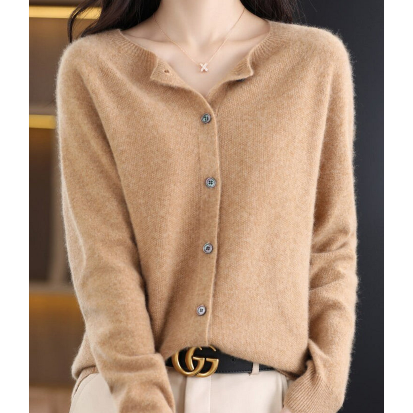 Women's Soft Knit Cardigan Round Neck Button Closure