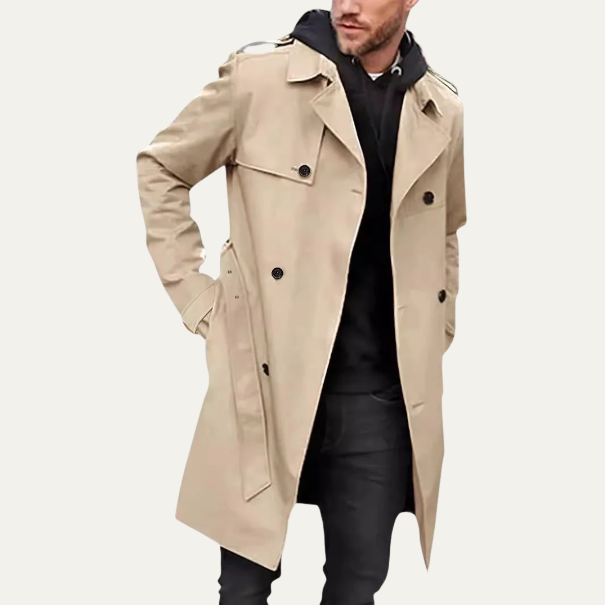 Men's Double Breasted Trench Coat Waterproof Long