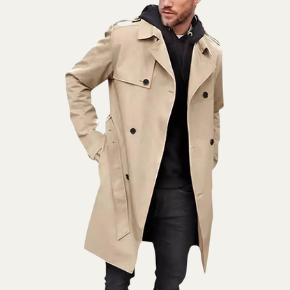 Men's Double Breasted Trench Coat Waterproof Long