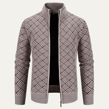 Volterra Men's Knit Jacket Diamond Pattern Stand Collar