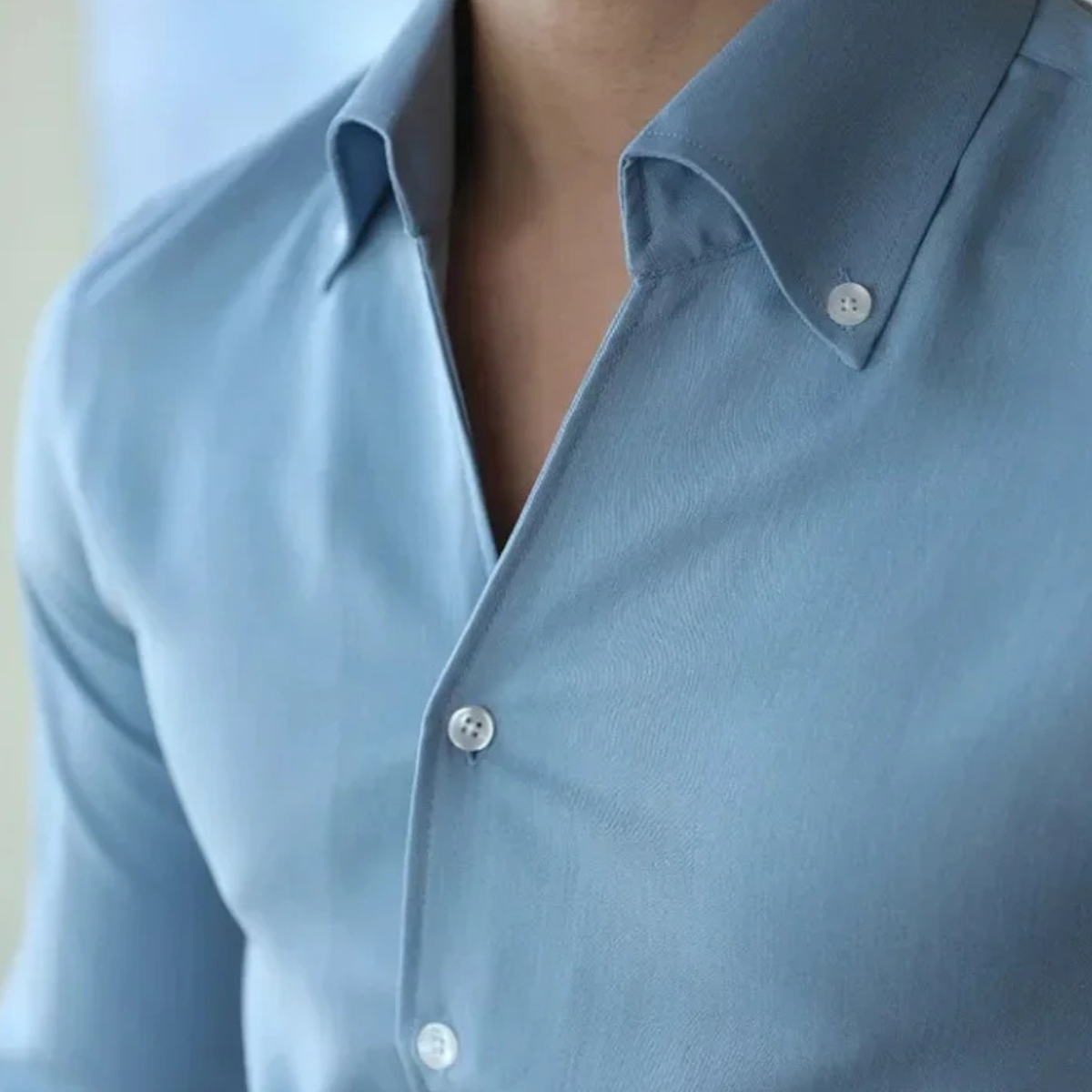 Men's Light Blue Button Up Shirt Italian Collar Cotton