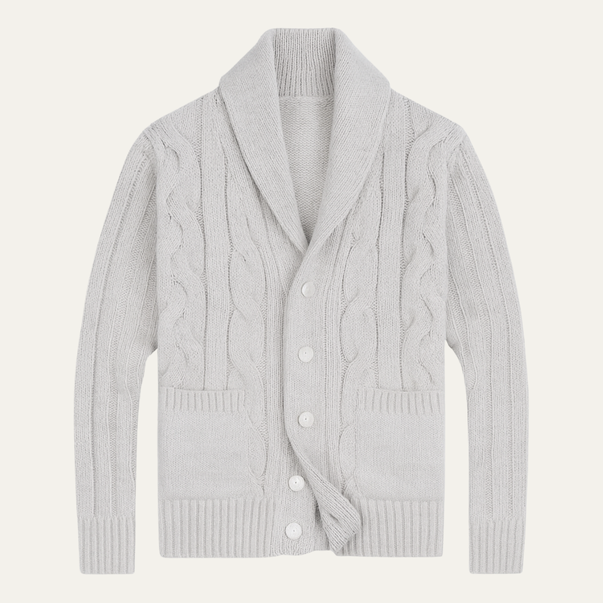 Men's Cable Knit Cardigan Warm Shawl Collar Beige - VibreMode