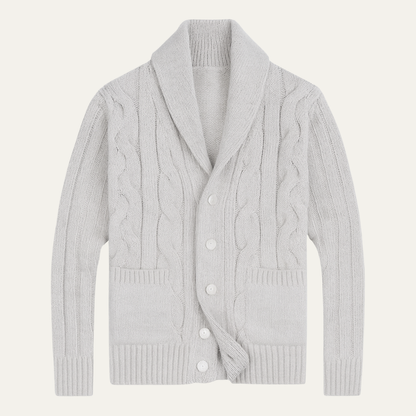 Men's Cable Knit Cardigan Warm Shawl Collar Beige - VibreMode