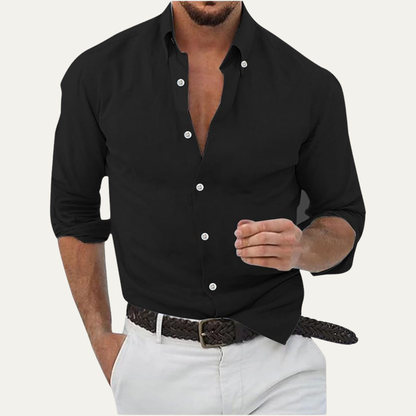 Cala Luna Men's Cotton Linen Button Up Beach Shirt