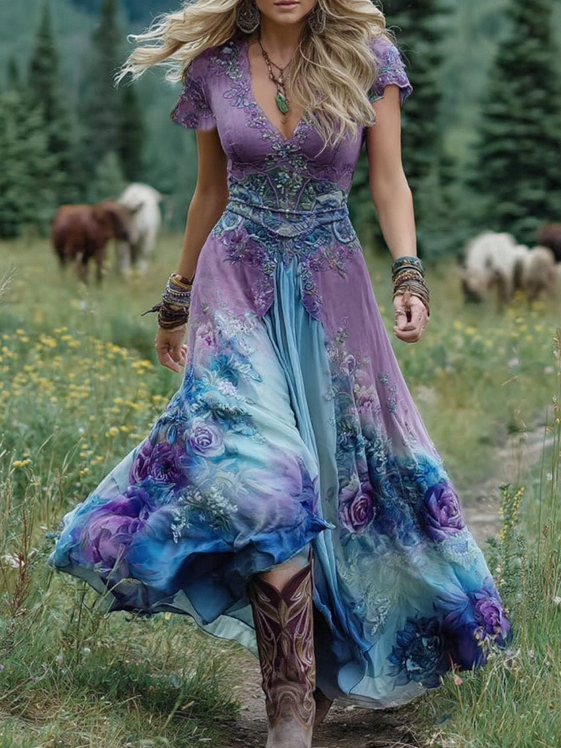 Colorful Floral Long Summer Dress - VibreMode