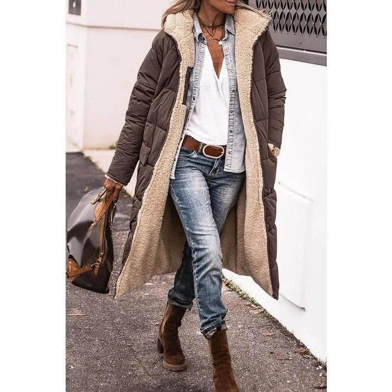 Women's Longline Puffer Jacket Sherpa Lining