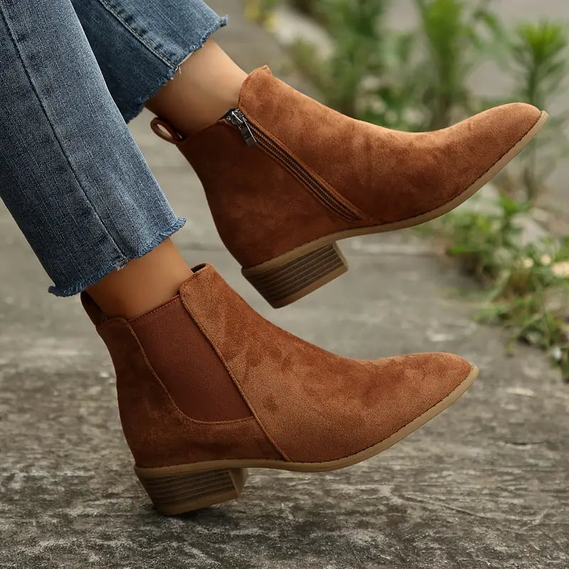 Women's Low Heel Side Zip Boots - VibreMode