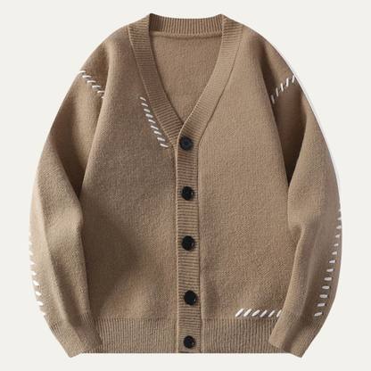 Men's V Neck Knit Sweater Casual Button Up