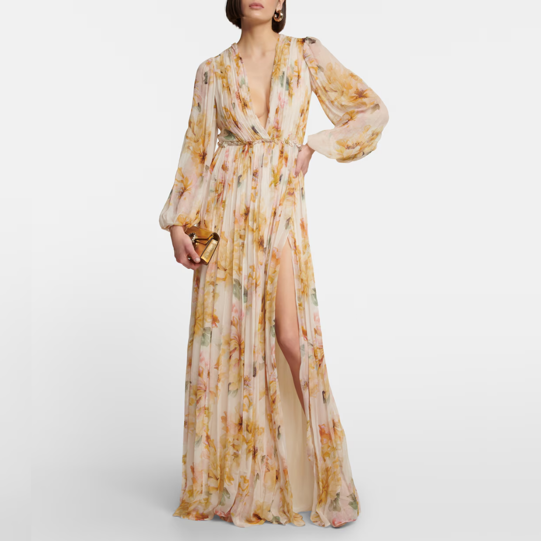Women's Linen Silk Midi Prom Dress - VibreMode