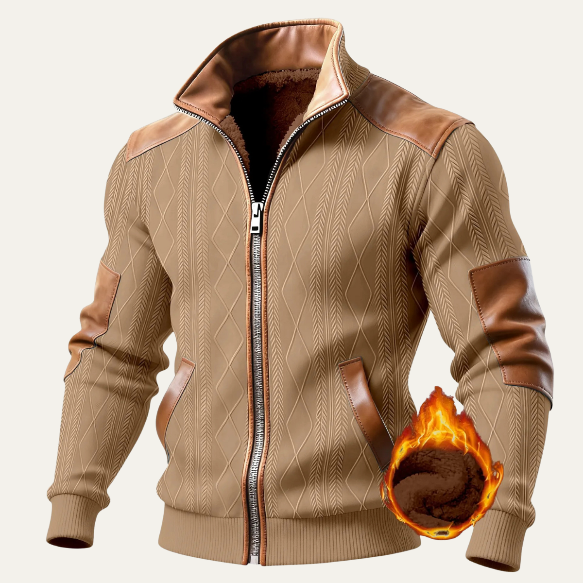 Men's Knitted Fleece Sweater Warm Zip Up Silver