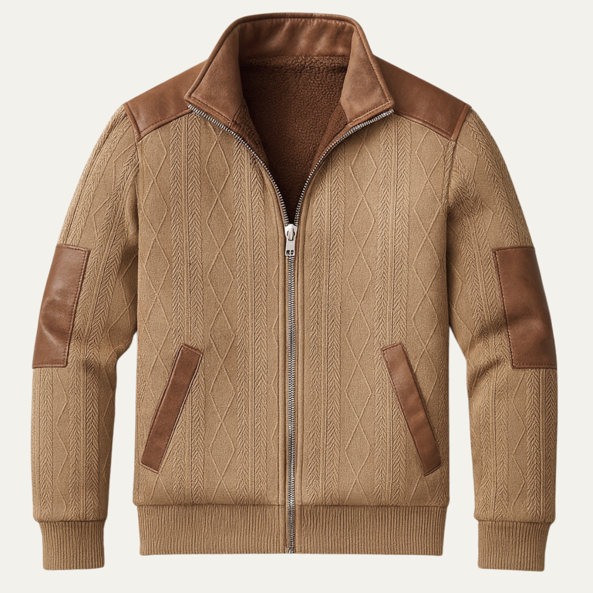 Men's Knitted Fleece Sweater Warm Zip Up Silver - VibreMode