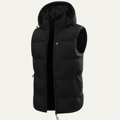 Men's Warm Hooded Puffer Vest Zip Pockets