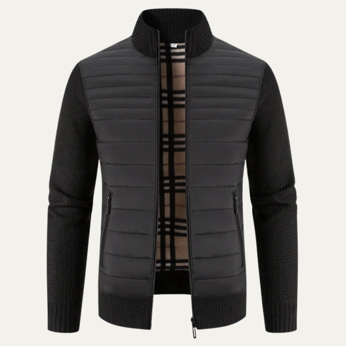 Men's Winter Bomber Jacket Knit Sleeves Bordeaux