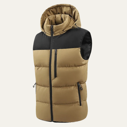Men's Warm Hooded Puffer Vest Zip Pockets - VibreMode