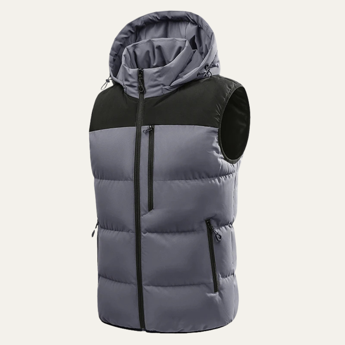 Men's Warm Hooded Puffer Vest Zip Pockets