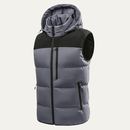Men's Warm Hooded Puffer Vest Zip Pockets