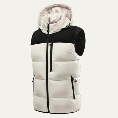 Men's Warm Hooded Puffer Vest Zip Pockets