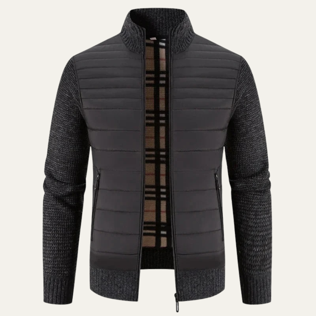 Men's Winter Bomber Jacket Knit Sleeves Bordeaux