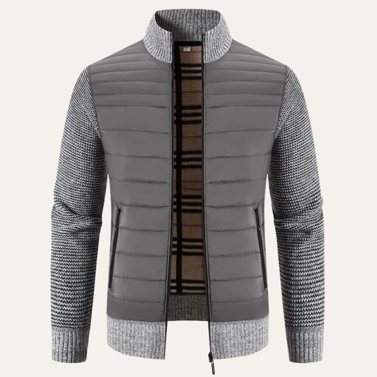 Men's Winter Bomber Jacket Knit Sleeves Bordeaux - VibreMode