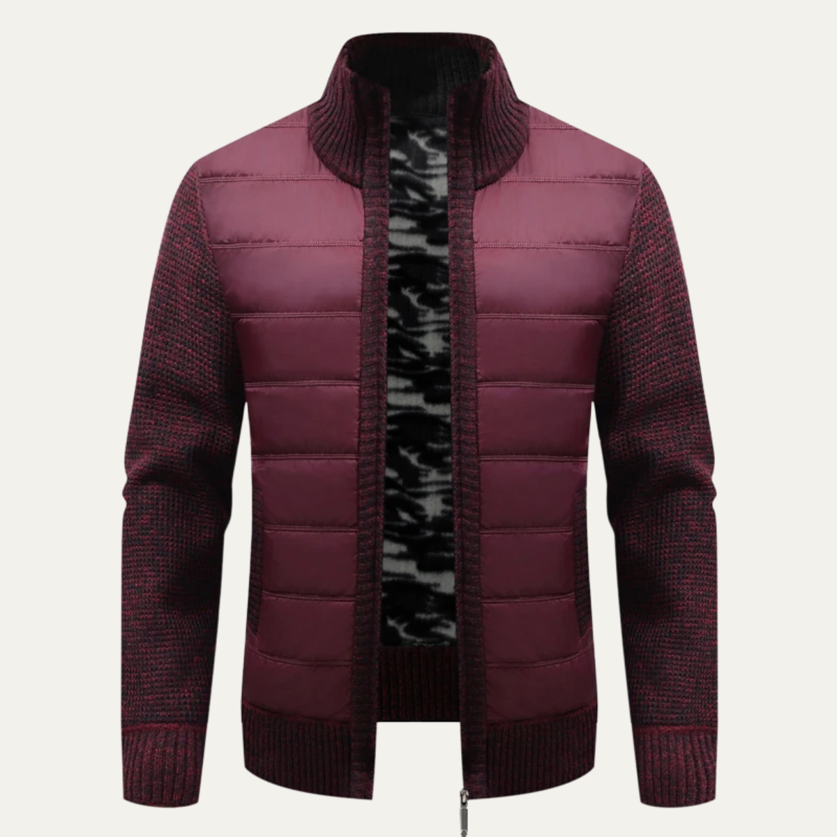 Men's Quilted Puffer Jacket Warm Zip Up Knit Black