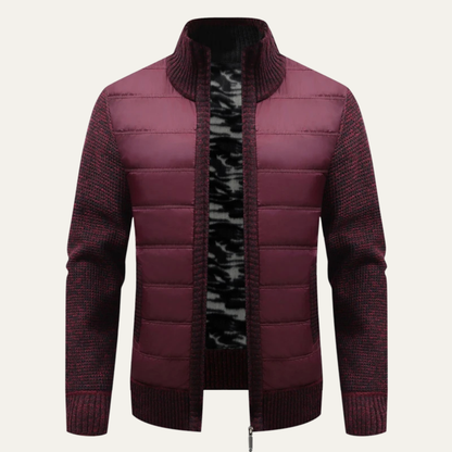 Men's Quilted Puffer Jacket Warm Zip Up Knit Black