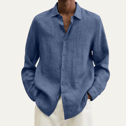 Men's Linen Button Down Long Sleeve Shirt