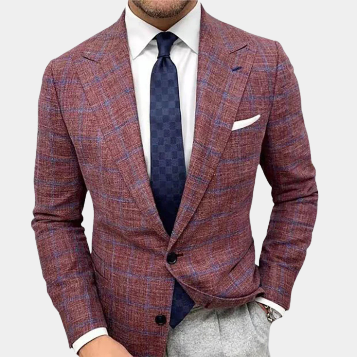 Men's Plaid Blazer Classic Fit Suit Jacket