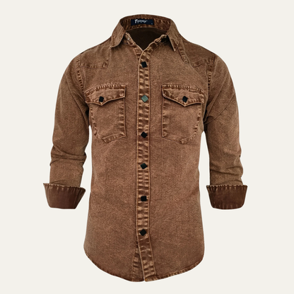 Men's Denim Work Shirt Vintage Washed Blue - VibreMode
