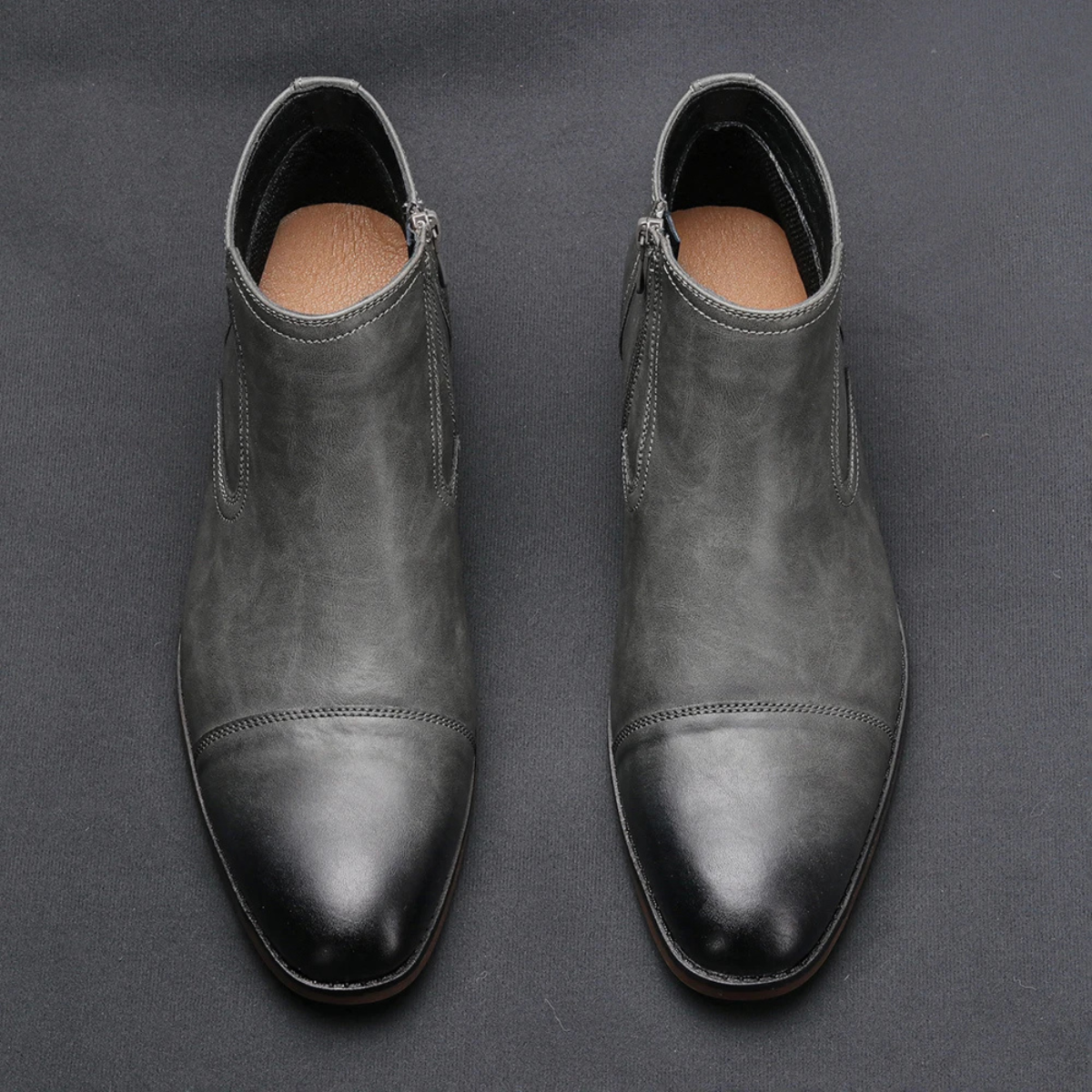 Men's Leather Ankle Boots Side Zip Classic Black