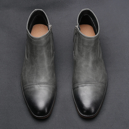 Men's Leather Ankle Boots Side Zip Classic Black